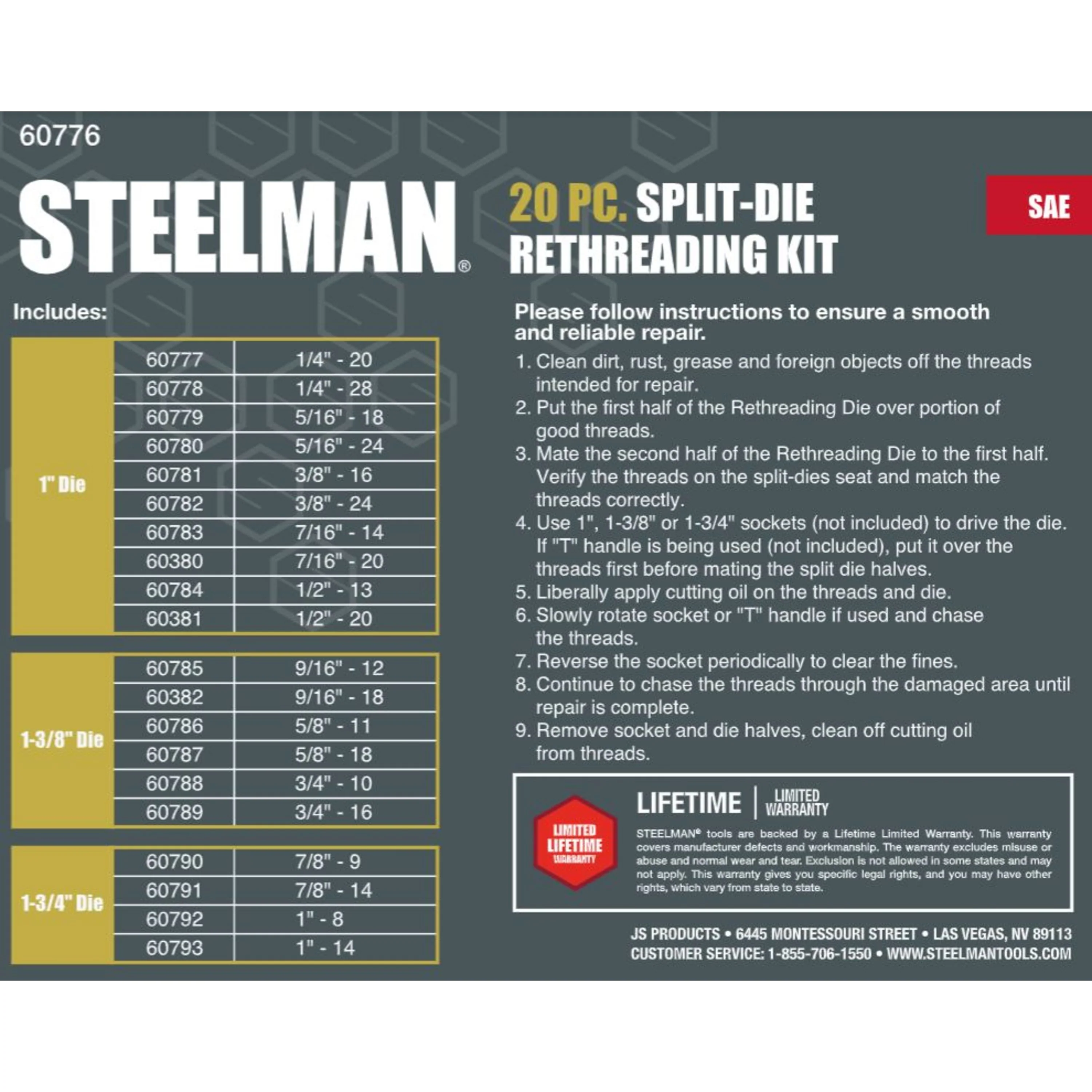 20-Piece SAE Split Die Bolt Repair / Rethreading Kit - Image 5