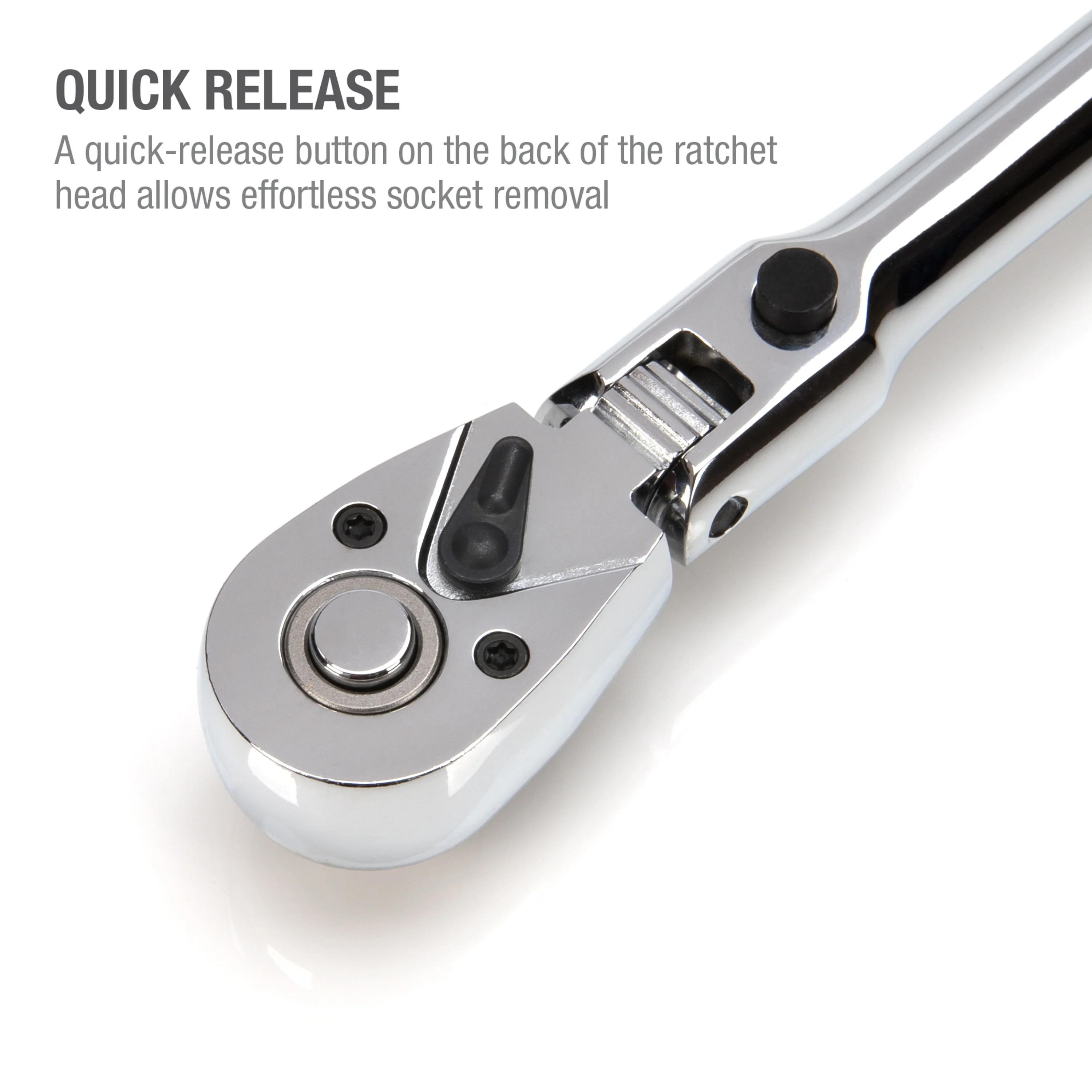 3/8-Inch Drive 72-Tooth 180-Degree Flex-Head Reversible Quick-Release Ratchet with 18-Inch Long Full Polish Handle - Image 5