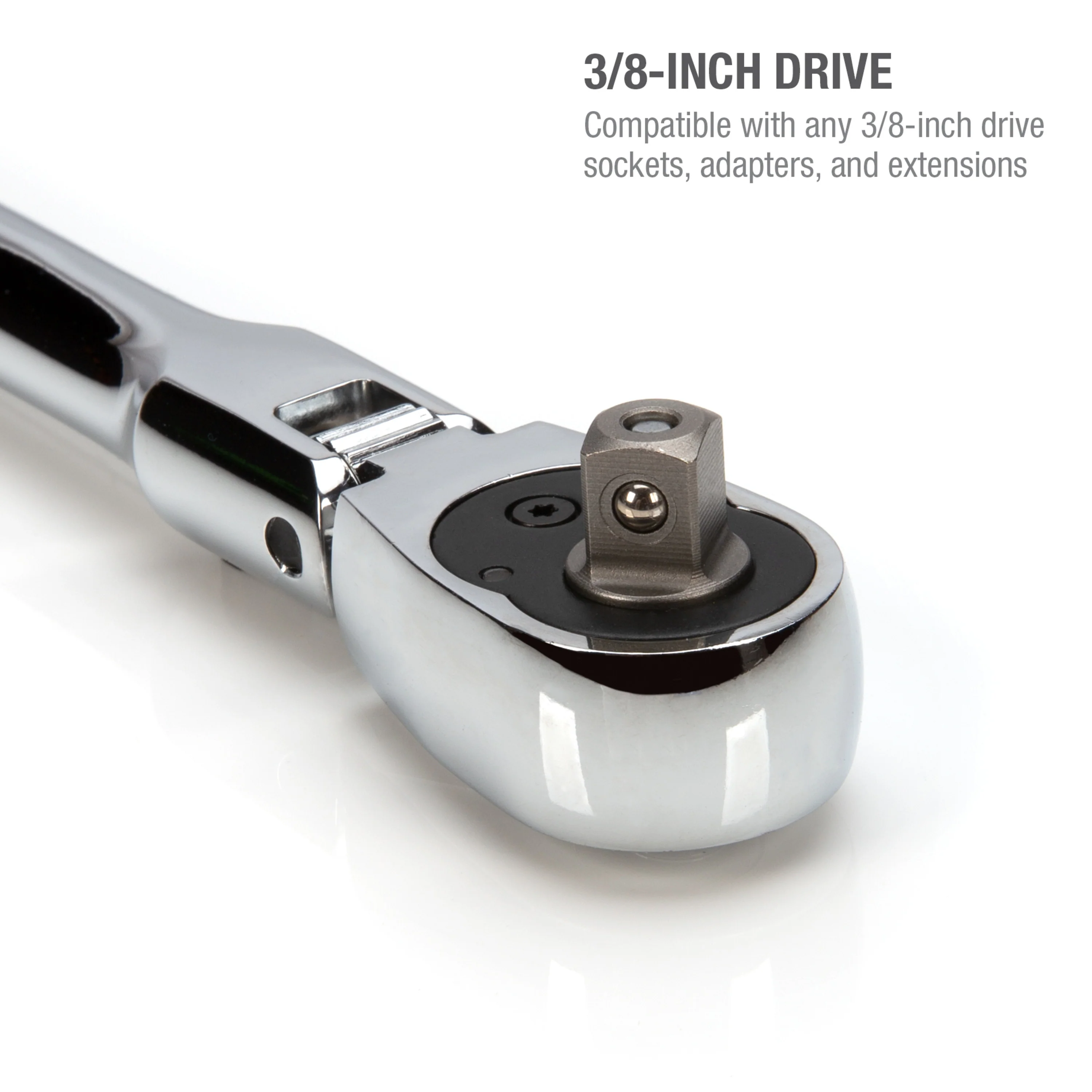 3/8-Inch Drive 72-Tooth 180-Degree Flex-Head Reversible Quick-Release Ratchet with 18-Inch Long Full Polish Handle - Image 6