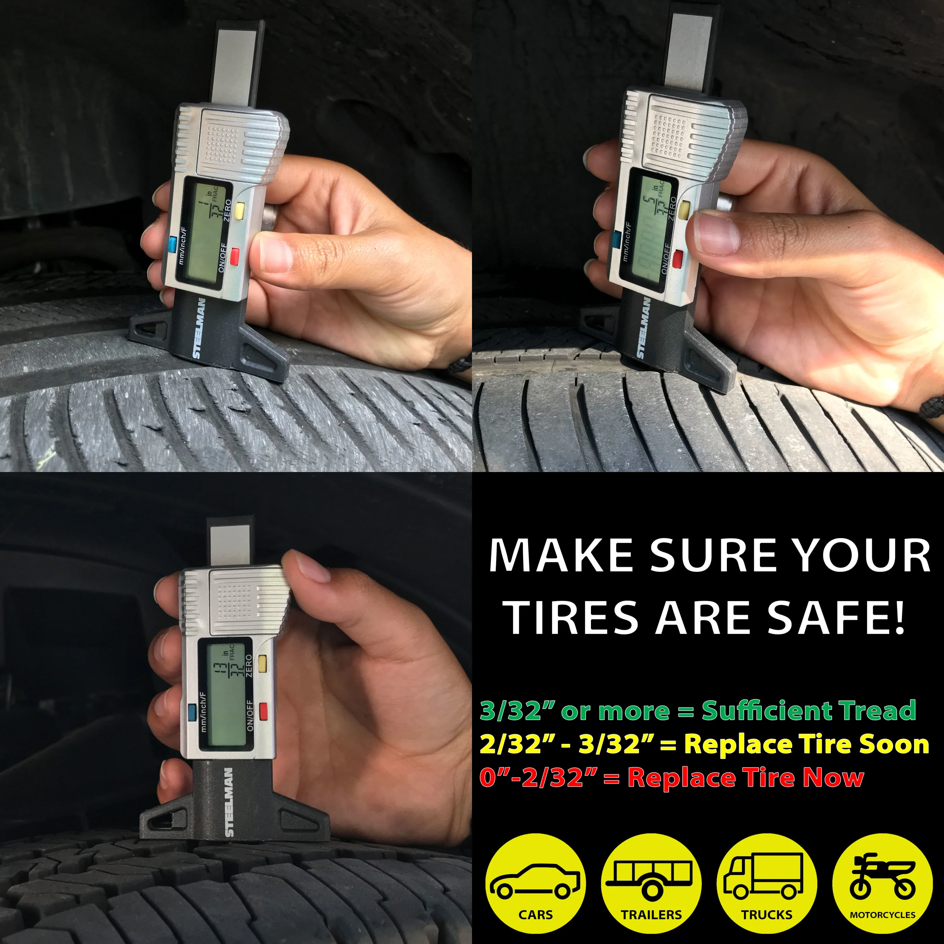 Digital Tire Tread Depth Gauge, 3 Modes - Fractional Inch, Decimal Inch, and Millimeter, 0-1 Inch - Image 7