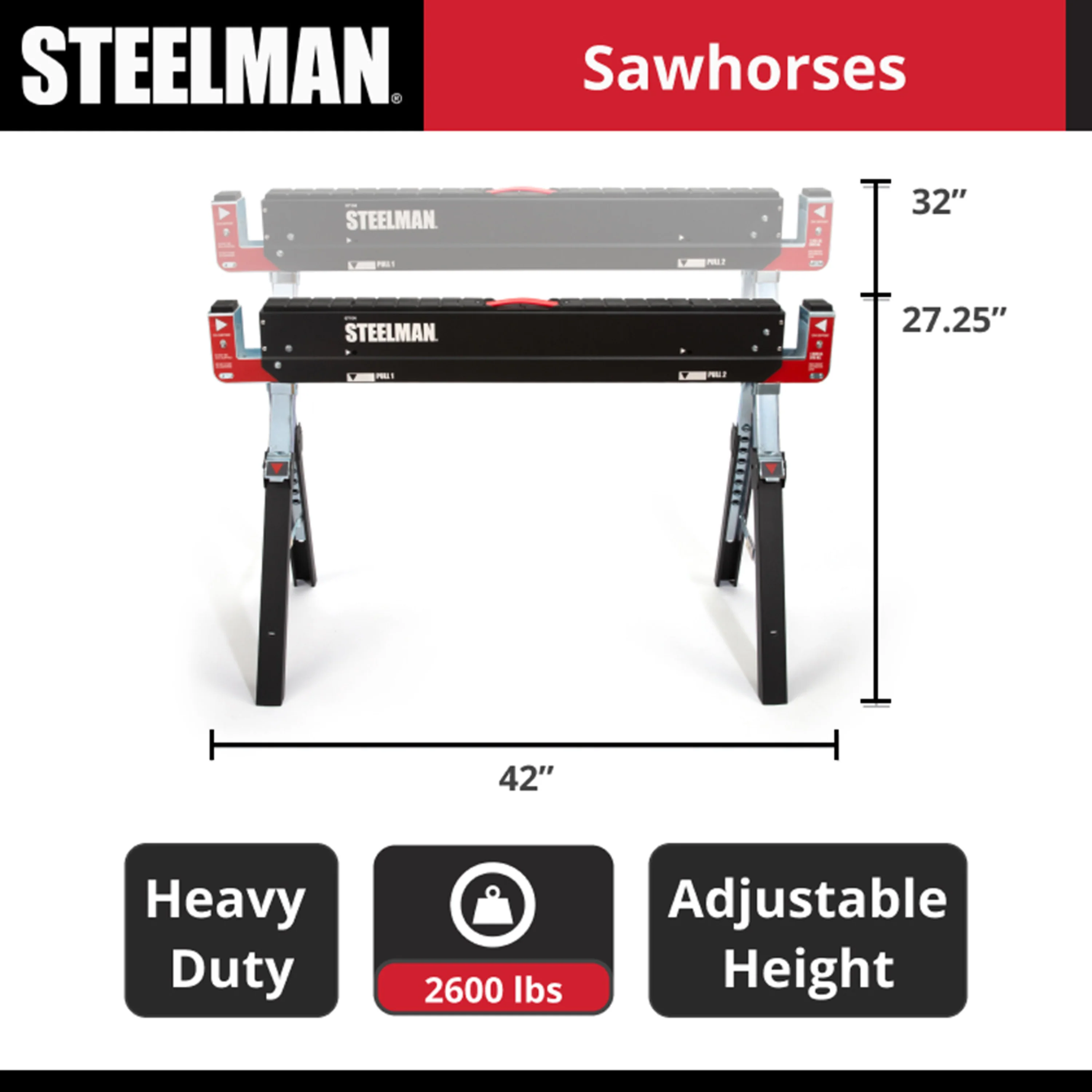 2-Piece Height Adjustable Folding Sawhorse and Work Table Set - Image 7