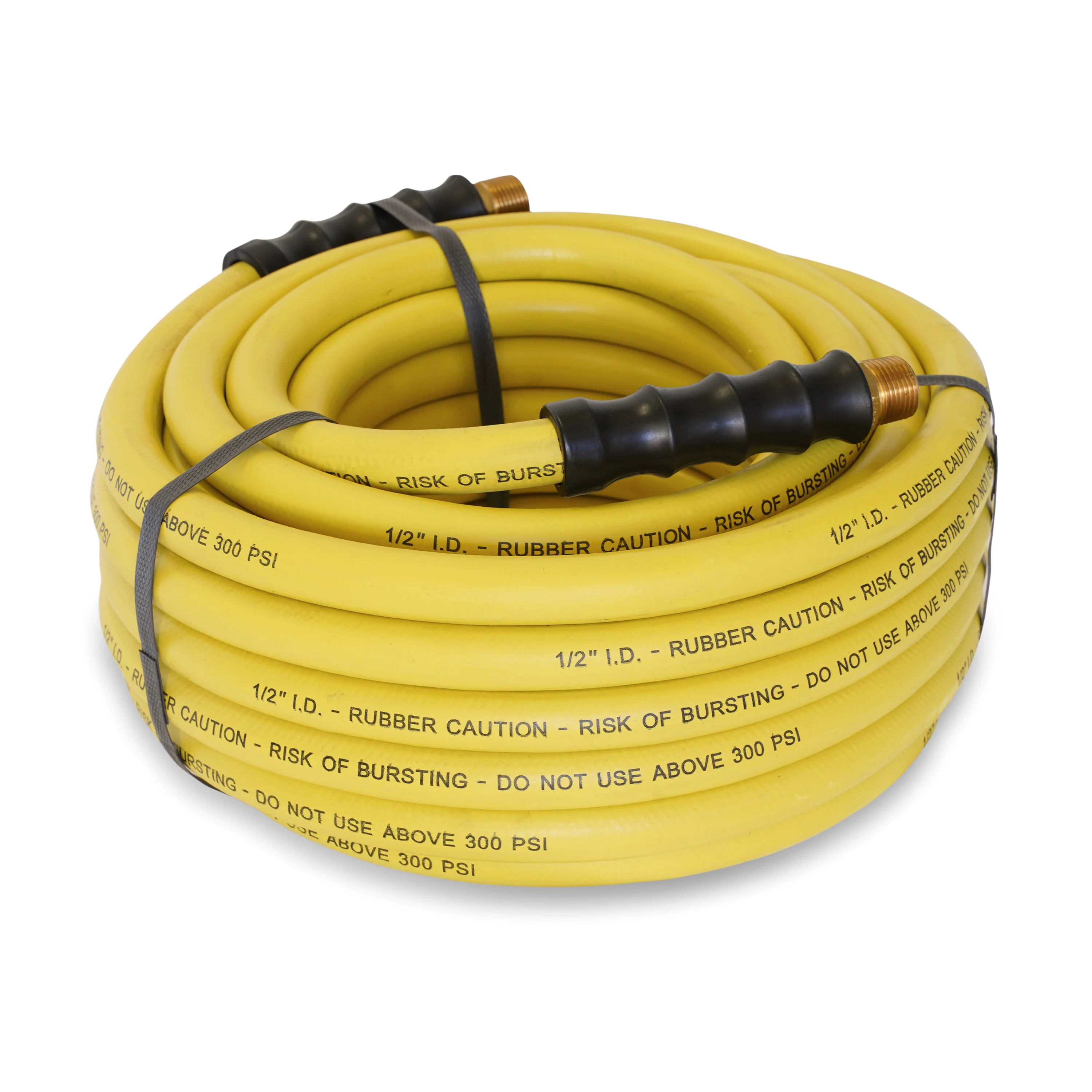 50-Foot Long Yellow Rubber 1/2-Inch ID Hose Reel Replacement Air / Water Hose with 1/2-Inch NPT Brass Fittings - Image 4