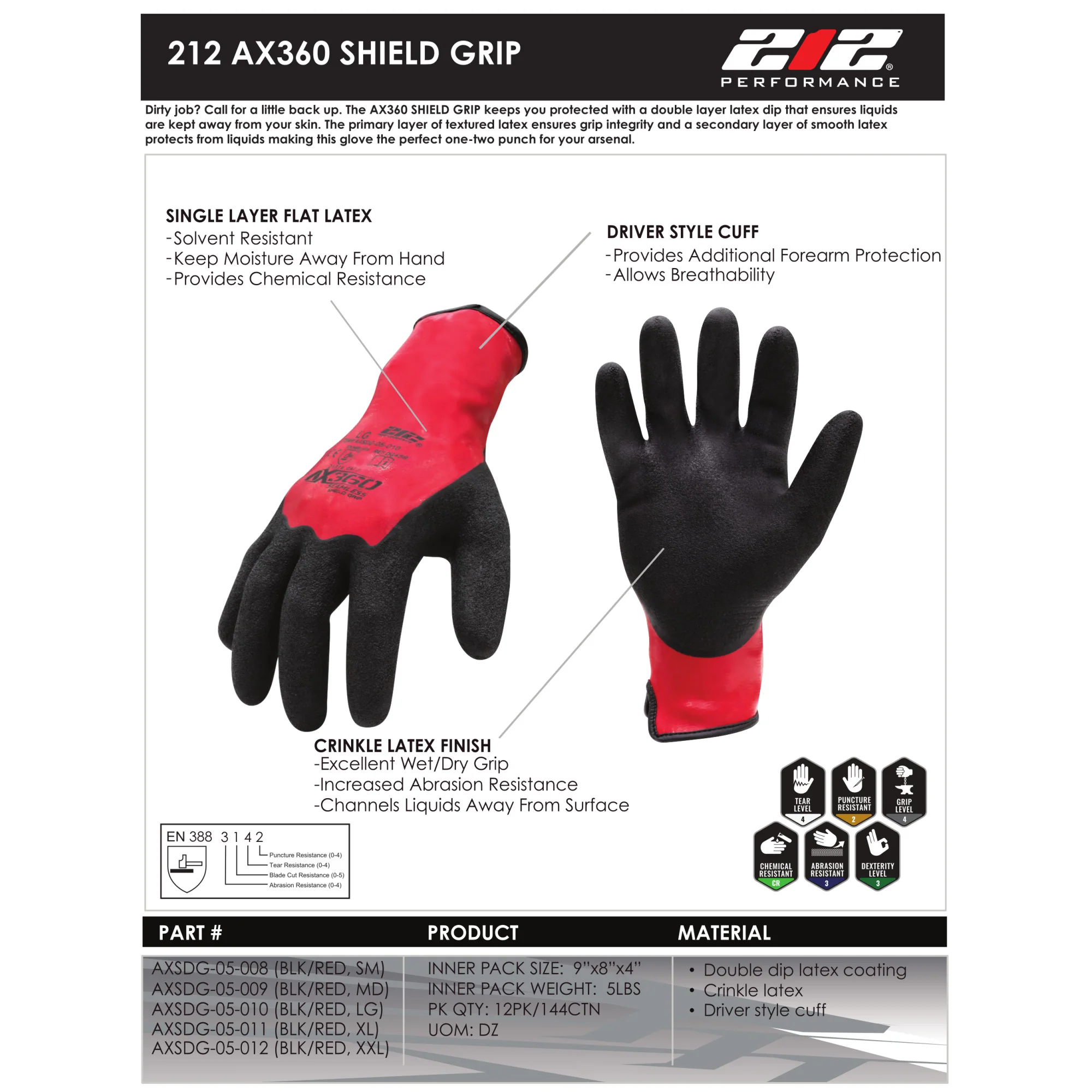 AX360 Shield Grip Latex-dipped Gloves in Black and Red - Image 6