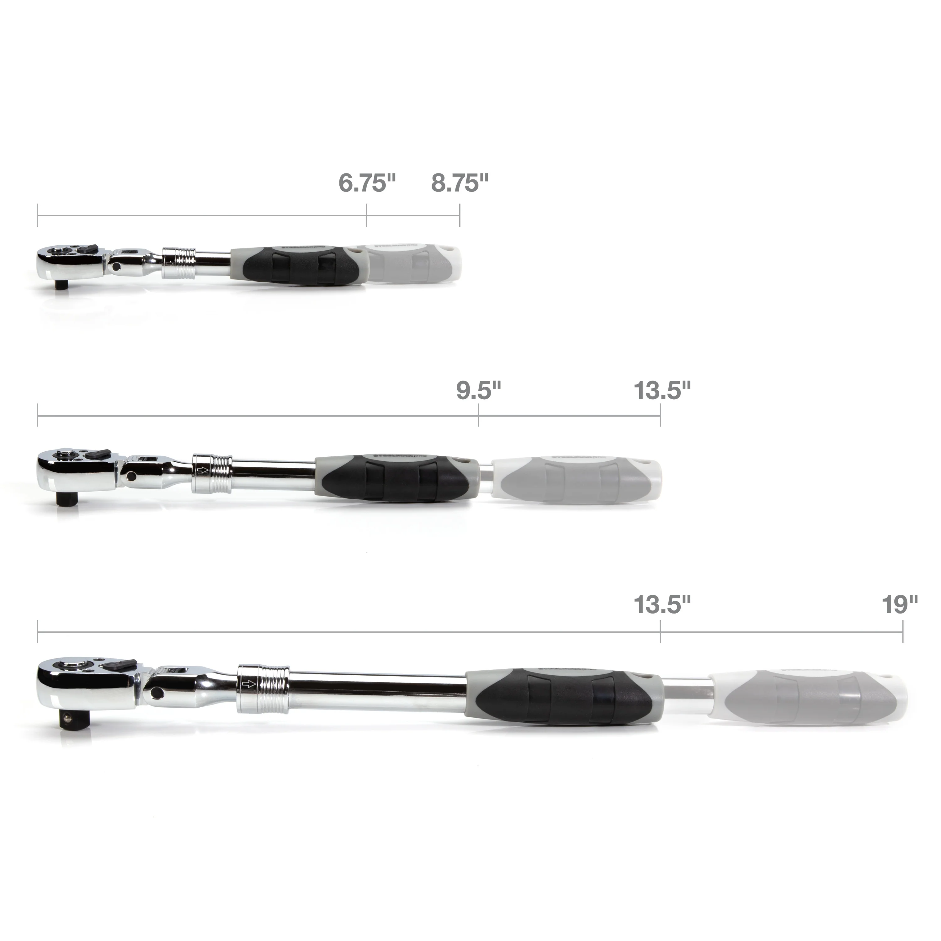 72-Tooth Extendable Flex-head Ratchet Set, 3-Piece (1/4, 3/8, and 1/2-Inch Drives) - Image 7