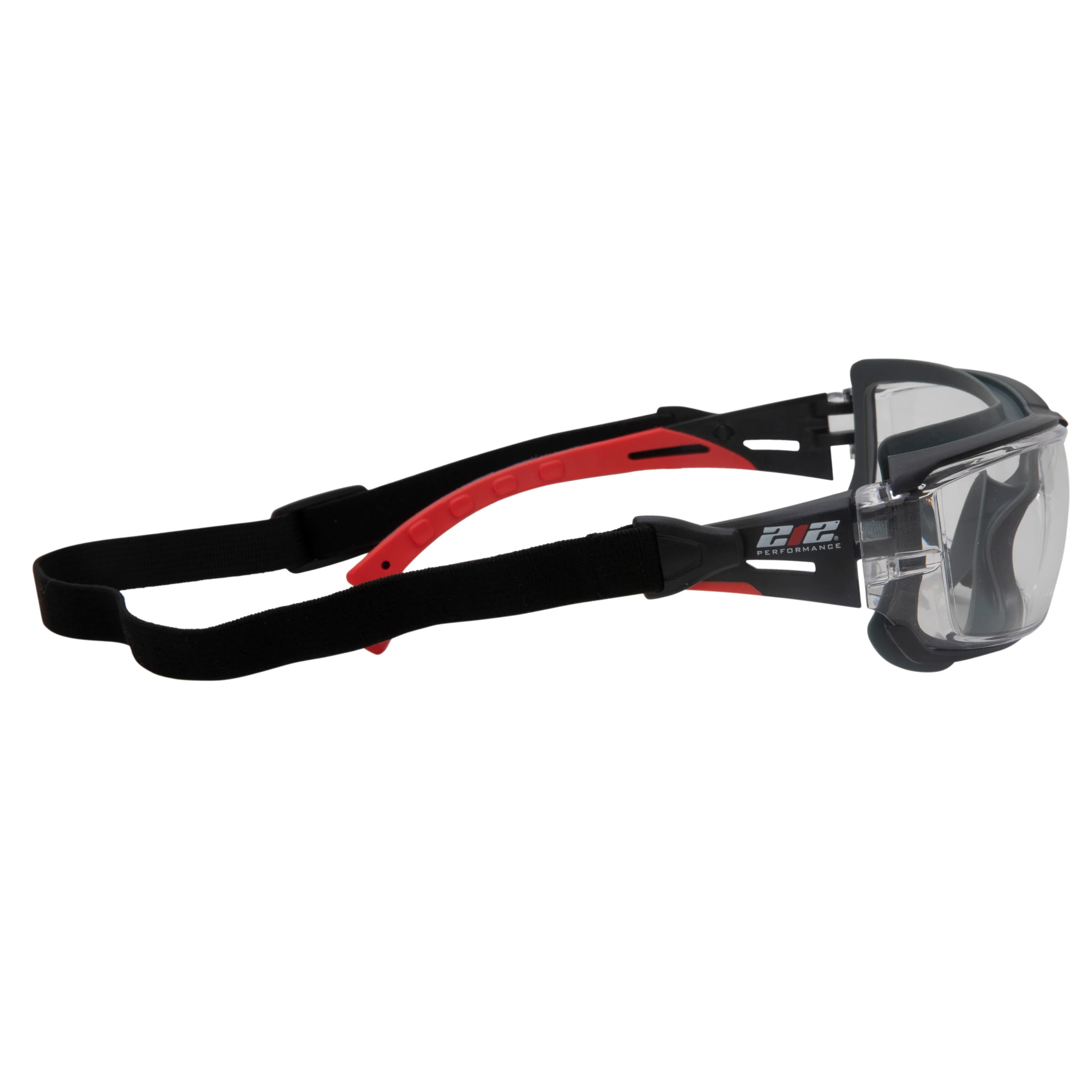 Premium Gasket Sealed Anti-Fog Clear Lens Safety Glasses with Removable Headband in Black and Red - Image 2