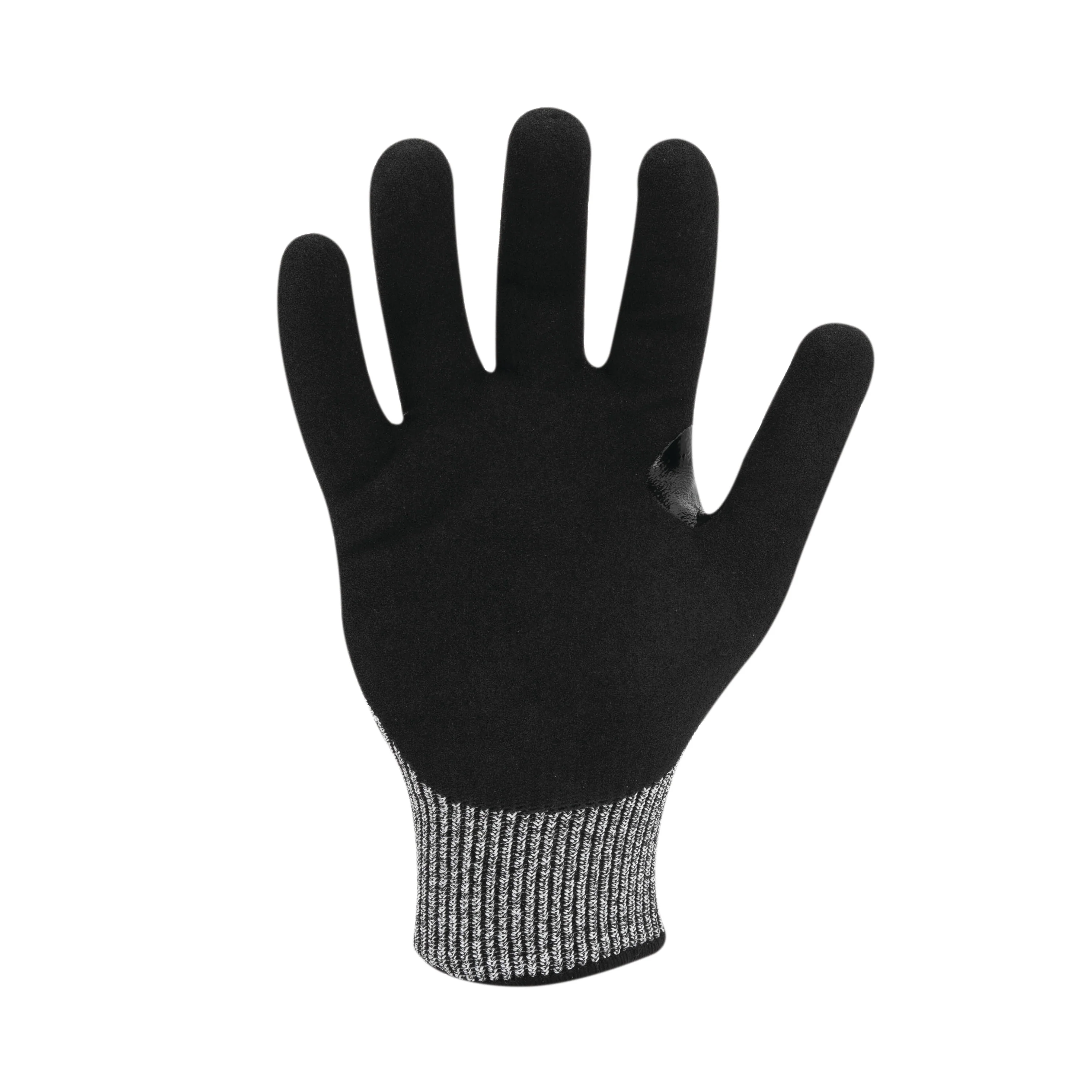 Heavy-Duty Seamless Sandy Gripped Nitrile ANSI Cut 4 Resistant Gloves in Gray and Black - Image 4