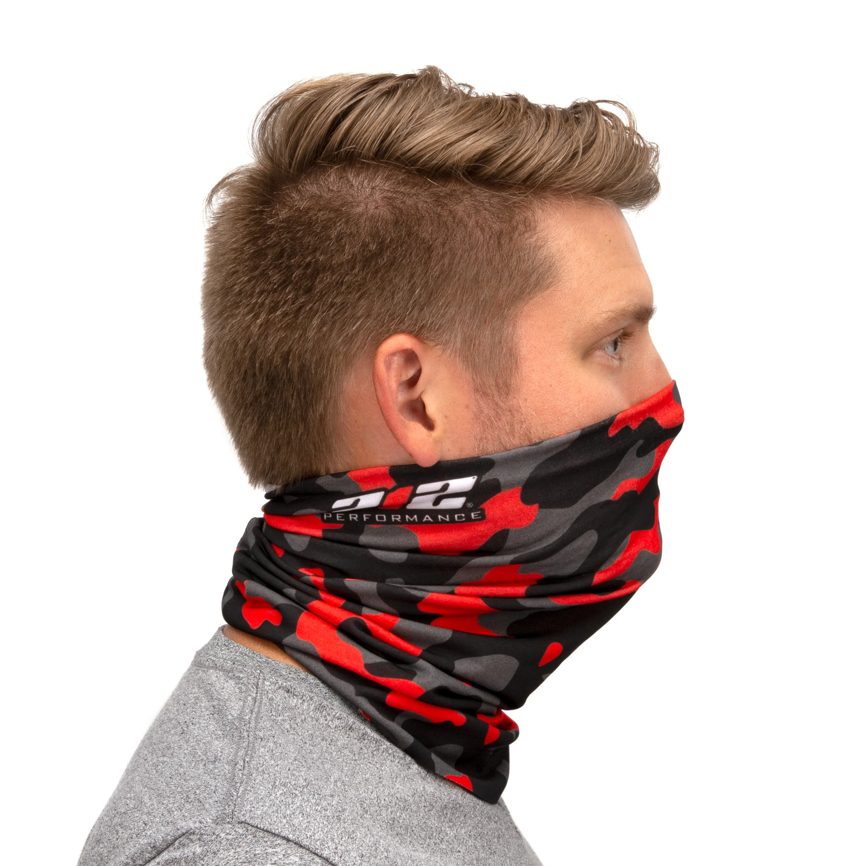 Protective Neck Gaiter and Particulate Filtering Face Cover in Red / Grey / Black Camo - Image 8