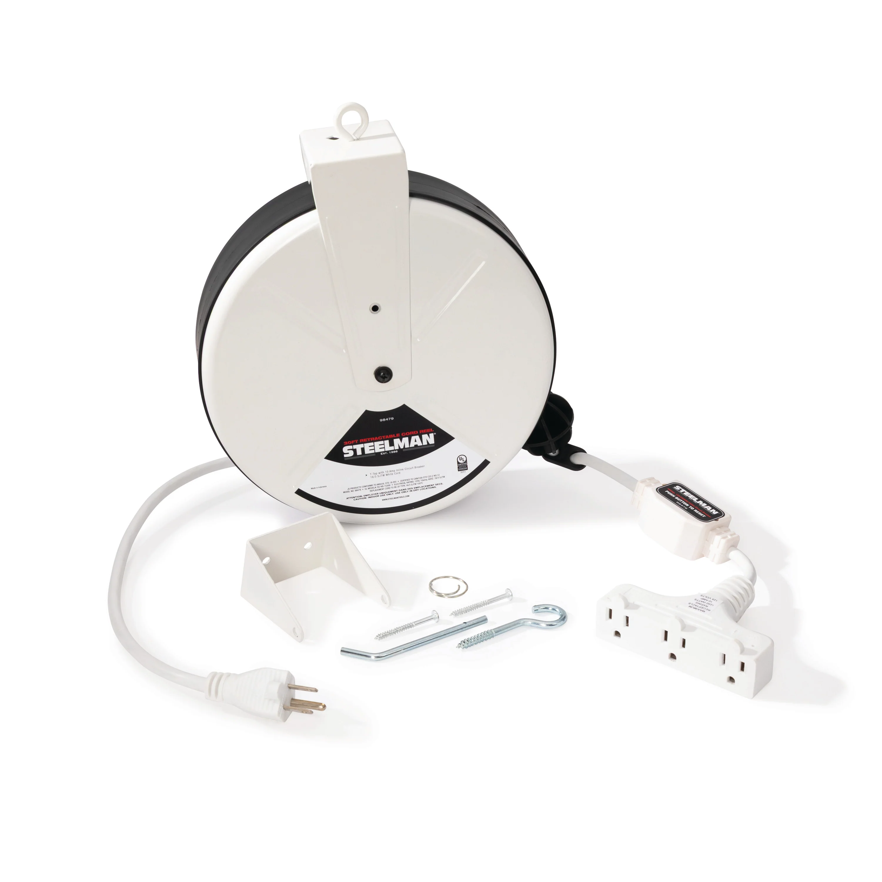 30-Foot Retractable Cord Reel with Triple Tap and 10A Inline Circuit Breaker - Image 2