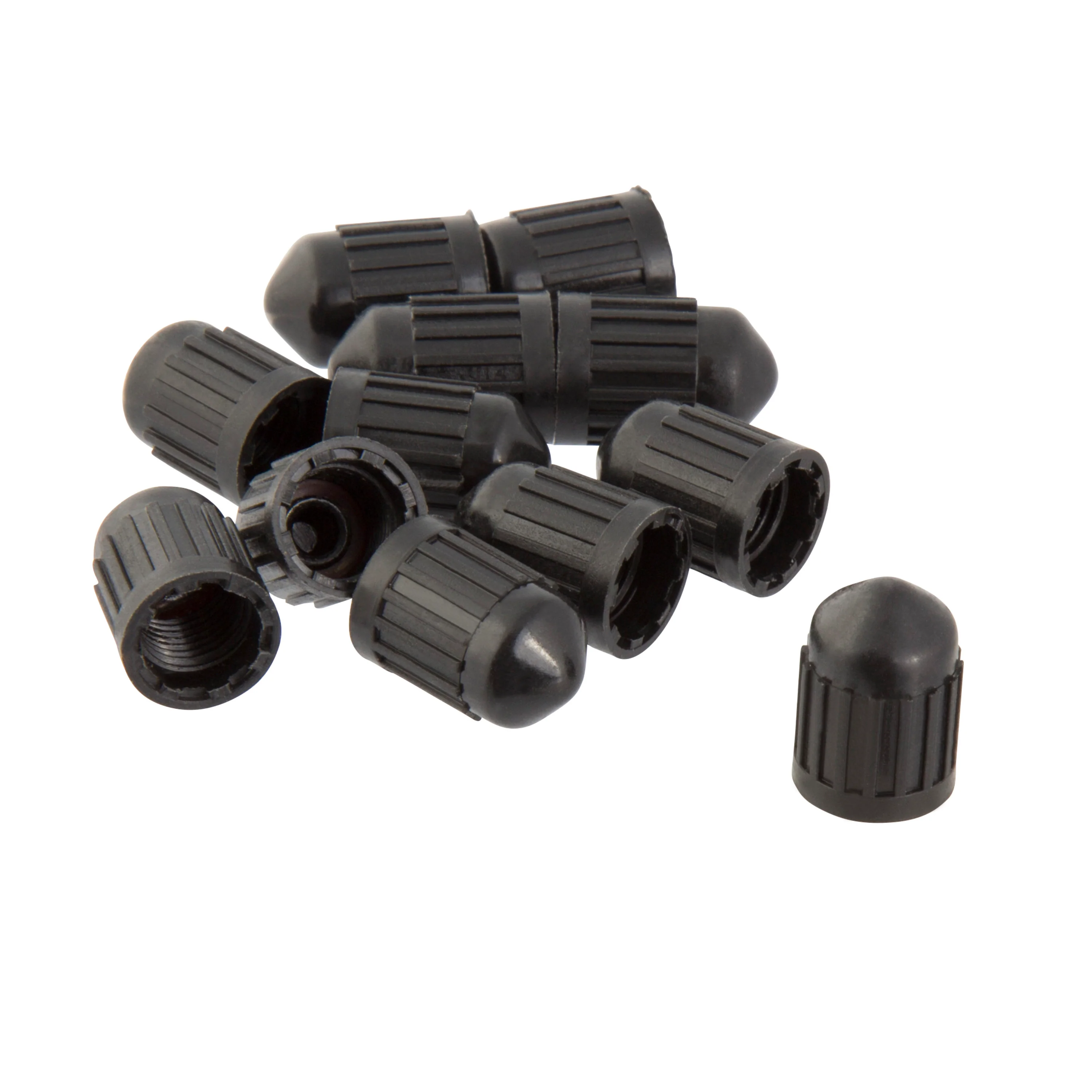 TPMS Compatible Black Plastic Valve Stem Caps with Internal Seal, 100-Pack