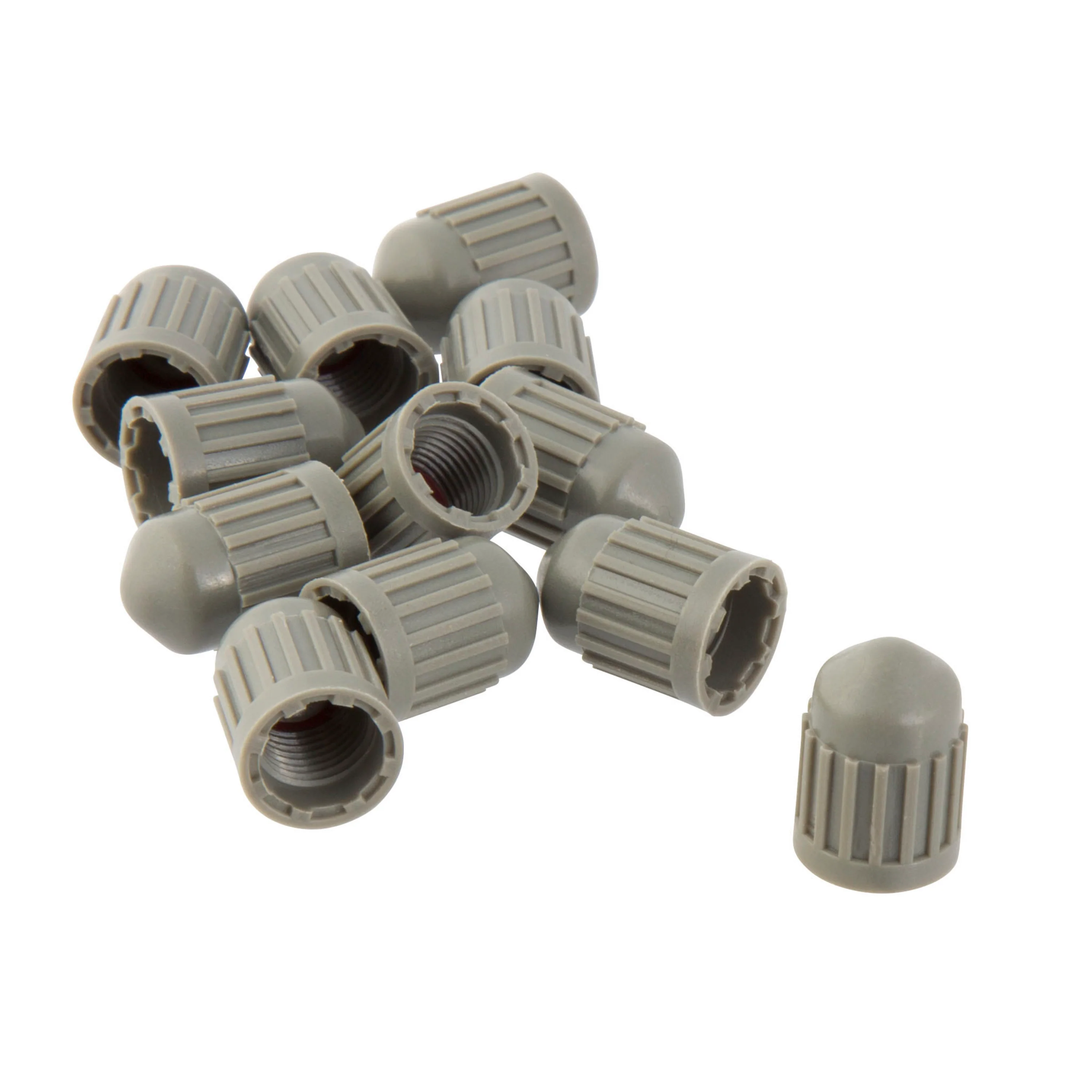 TPMS Compatible Grey Plastic Valve Stem Caps with Internal Seal, 100-Pack