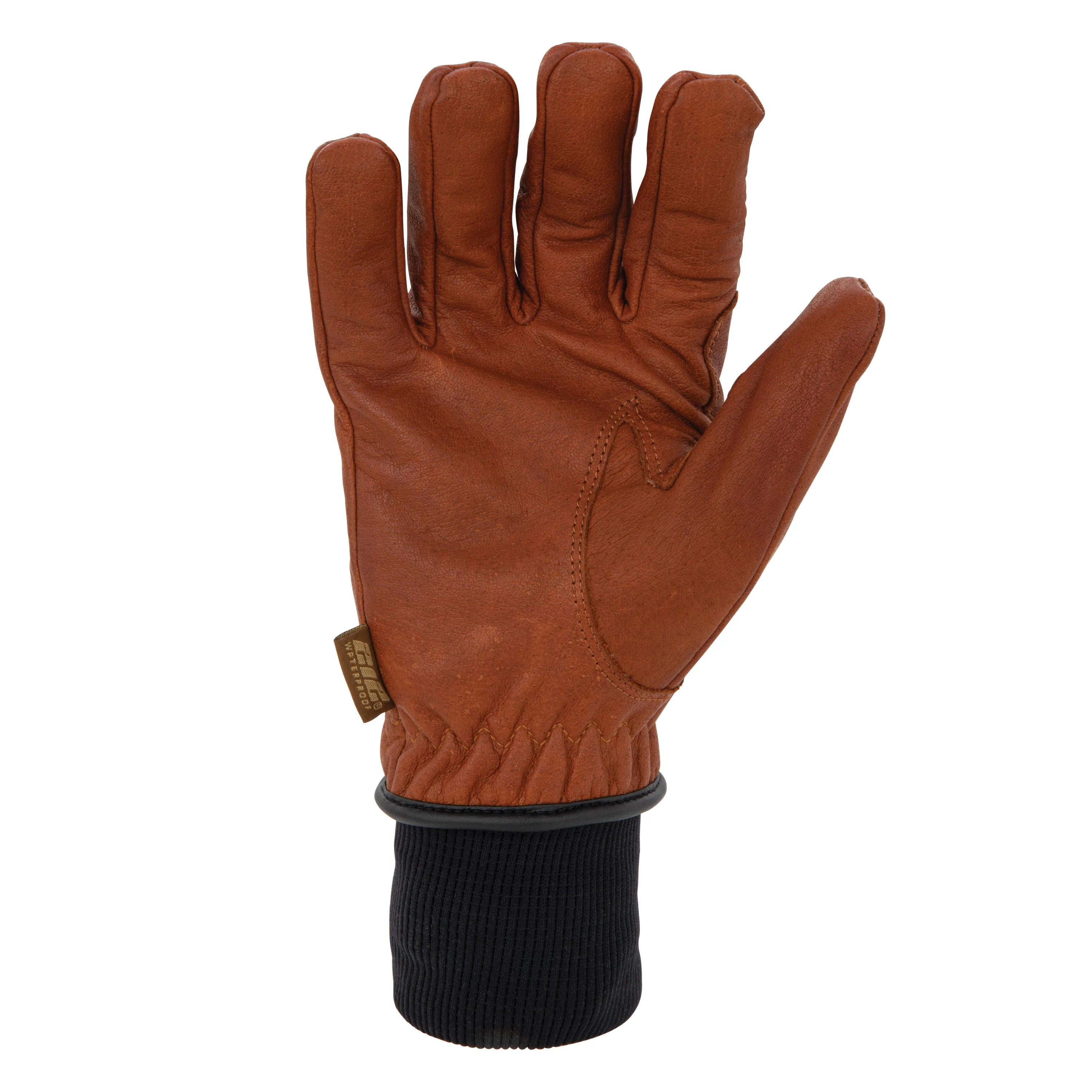 Waterproof Fleece Lined Buffalo Leather Driver Winter Work Glove with Rib Knit Cuff in Russet Brown - Image 4