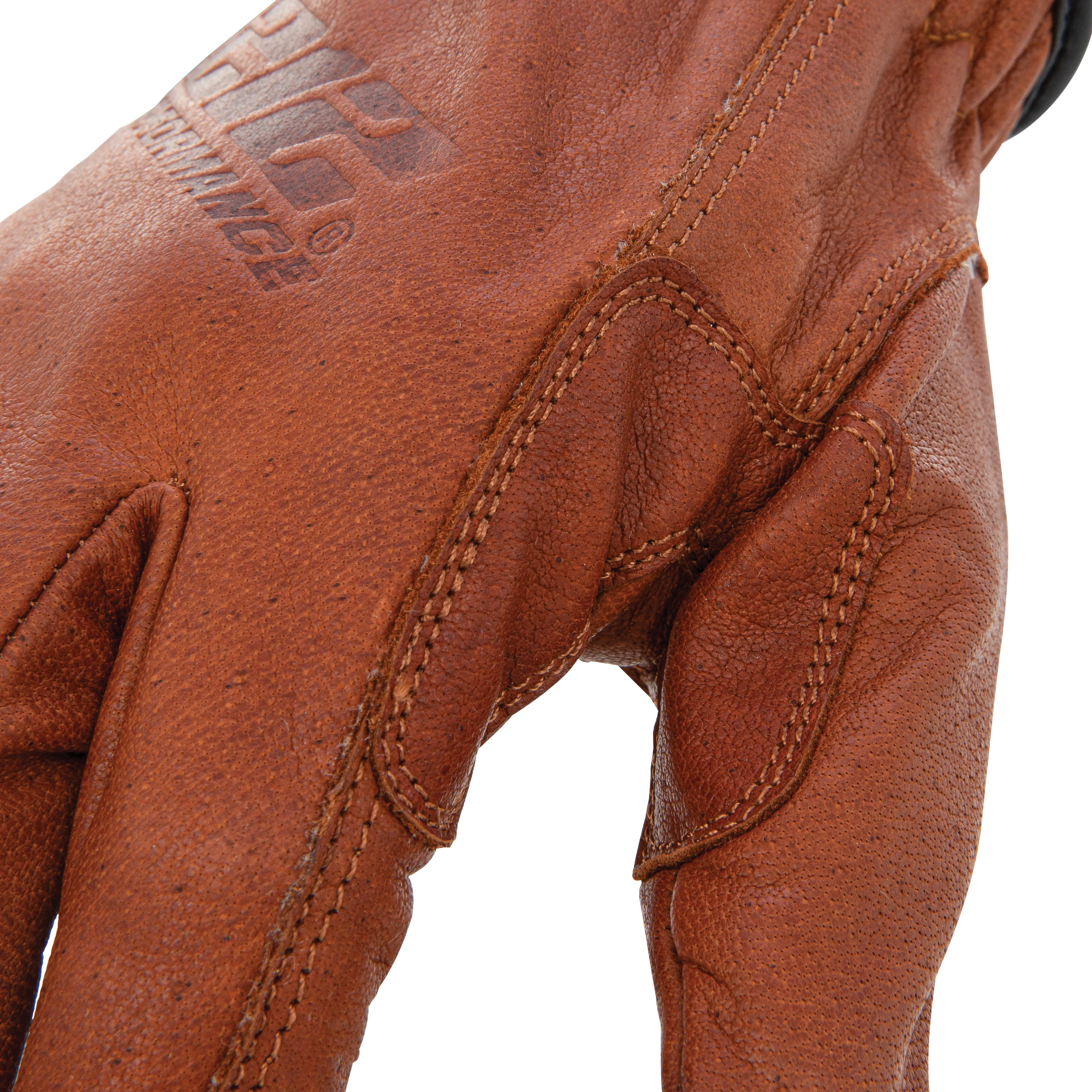 Waterproof Fleece Lined Buffalo Leather Driver Winter Work Glove with Rib Knit Cuff in Russet Brown - Image 5